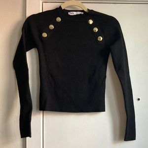 Black Zara Sweater with Gold Collarbone Buttons